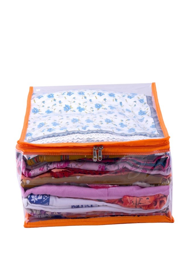 ABBASI Saree Cover Storage Bag Big for Clothes with Zip Organizer for Wardrobe, transparent Large Design Boxes (Pack of 3, Orange) - Image 2